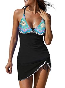 lot 13427 image: EVALESS One Piece Bathing Suits for Women Plus Size Tummy Control Swimsuits Sexy Deep V Neck Print Drawstring Skirt Swimwear Sky Blue XX-Large