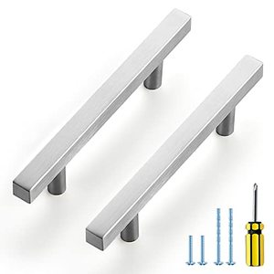 lot 13433 image: Ravinte Brushed Nickel Cabinet Handles 10 Pack 3-12 inchSatin Nickel Square Cabinet Pulls Silver Hardware for Kitchen Cabinets 6 inch Overall Length Stainless Steel Drawer Pulls