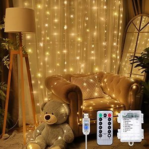 lot 13444 image: 195 LED Curtain Tapestry Backdrop String Lights, 8 Strings 6.6x4.9Ft Tapestry Fairy String Light with Remote, 8 Modes Window Wall Hanging Light Strings for Bedroom Indoor Outdoor Graduation Decor