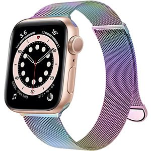 lot 13447 image: Marge Plus Compatible with Apple Watch Band Series 9, Ultra 2, SE, Ultra 8 7 6 5 4 3 2 1 38mm 40mm 41mm 42mm 44mm 45mm 49mm Women and Men, Stainless Steel Mesh Loop Magnetic Clasp Replacement for iWatch Bands (41mm40mm38mm, Rainbow).
