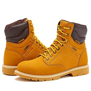 lot 13455 image: HI-TEC Axel Steel Toe Waterproof Work Boots for Men, Slip Resistant Industrial & Construction Boots with Safety Toe, 7 Inch - Tan, 14 Medium