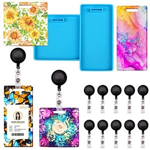 lot 13469 image: Resin Molds Silicone ID Card Holder, Epoxy Casting Mold for ID Badge Holder with 10 Pieces ID Badge Reel Clip