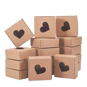 lot 13493 image: BENECREAT 30 Packs Kraft Paper Boxes with Heart Window 3x3x1.2 Cardboard Gift Boxes for Wedding Party Favor Treats, Jewelry, Mothers Day Gift Packaging
