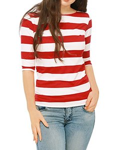lot 13507 image: Allegra K Womens Halloween Elbow Sleeves T-Shirt Top Casual Basic Boat Neck Slim Fit Tee Large Red