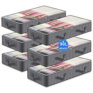 lot 13509 image: 6 Pack Under Bed Storage Containers, 90L Large Capacity Foldable Underbed Storage Bags Organizer, Clothes Storage Bins with Clear Window and Reinforced Handles for Blanket, Comforter, Bedding, Toys