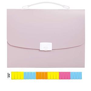 lot 13512 image: Expanding File Folder 13 Pockets, A4 Letter Size Portable Document Holder, A4 File Organizer, Document Folder with Handle for School, Office, Home Expanding Accordion Folders (Light Pink)