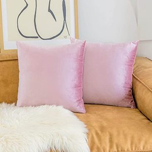 lot 13517 image: Home Brilliant Solid Velvet Europe Throw Pillow Cover Sham Large Pillow Case for Teen Girls Room Wedding, Set of 2, 24 x 24 inch(60cm), Blush Pink