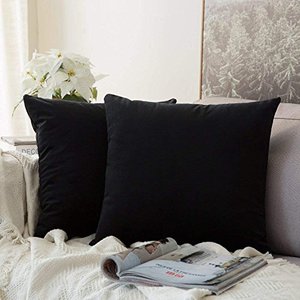 lot 13518 image: MIULEE Pack of 2 Velvet Pillow Covers Decorative Square Pillowcase Soft Solid Cushion Case for Sofa Bedroom Car 24 x 24 Inch 60 x 60 cm Black