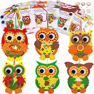 lot 13522 image: Winlyn Fall Craft Kits DIY Fall Owl Ornaments Decorations 24 Individually Packaged Art Sets Kids Crafts Foam Owl Pumpkin Fall Leaf Stickers for Kids Autumn Thanksgiving Halloween Classroom Activities