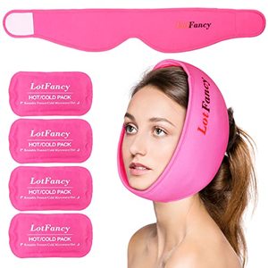lot 13524 image: LotFancy Face Ice Pack Wrap with 4 Reusable Hot Cold Therapy Gel Packs, Pain Relief for TMJ, TMD, Chin, Wisdom Teeth, Oral and Facial Surgery, Dental Implants, Pink