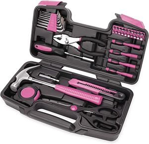 lot 13525 image: 39-Piece All Purpose Household Pink Tool Kit for Girls, Ladies and Women - Includes All Essential Tools for Home, Garage, Office and College Dormitory Use