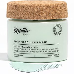 lot 13533 image: Remilia Hair Mask for Dry Damaged Hair and Growth - Deep Conditioning Hair Mask with Coconut Oil, Green Tea, Avocado, & Castor Oil - Hydrating & Soothing Vegan Protein Conditioner, 200ml