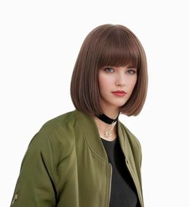 lot 13542 image: Gerulyss Short Bob Wigs for Women Shoulder length wig Natural Synthetic Hair Wig for Cosplay,Halloween,Daily Use (Brown)