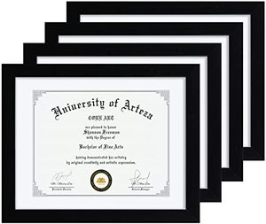 lot 13554 image: CORE ART 11x14 Black Certificate Frames with Mat Display Diploma 8.5 x 11 or Document 11 x 14 without Mat, Multipack College Degree Frames for Wall or Tabletop Display, Set of 4