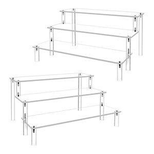 lot 13575 image: 2Pack Acrylic Display Risers,Clear Shelf 3 Tier Cupcake Display Stand Steps for Food Desserts Stand Perfume Organizer Amiibo Funko POP Figures Toys CollectionsSmall Mini Display Stand for Organizer and Decoration(12 x 8 x 6 Inch)