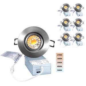 lot 13582 image: POPANU Canless Recessed Gimbal Downlight Rotatable-Spotlight 5 CCT Eyeball Ceilling Potlight, Dimmable Lights Fixture with Junction Box, 8W CCT Adjustable (Brushed Nickel, 3 Inch)