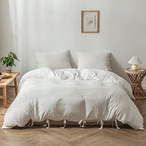 lot 13583 image: Argstar 3 Pieces White Bowknot Duvet Cover Full Size, 100% Washed Microfiber Bow Ties Bedding Comforter Cover, Soft and Easy Care Solid Duvet Cover Set(1 Tie Duvet Cover, 2 Pillow Shams)