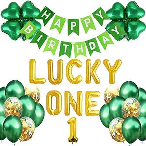 lot 13601 image: Geloar St. Patricks Day Lucky One First Birthday Decorations for Boys Girls Saint Paddys Day Theme Irish 1st Bday Four Leaf Clover Shamrock Foil Balloons Baby Shower March Birthday Party Supplies