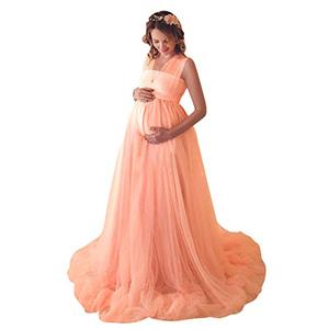lot 13602 image: Women Transformer Convertible Tulle Maternity Dress Off Shoulder Multi Way Wrap Halter Slim Fit Gown Wedding Party Maxi Pregnancy Baby Shower Dress for Photography Photo Shoot Z#Watermelon Red X-Large