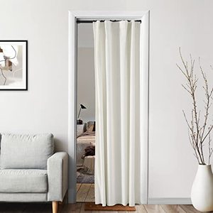 lot 13605 image: Cream Colored Room Darkening Curtains 80 Inch Length for Bedroom Closet Door,Light Blocking Cold Block Velvet Accordion Doors Interior Back Tab Rod Pocket Single Panel Curtain for Doorway Living