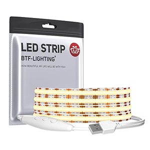 lot 13608 image: BTF-LIGHTING FCOB COB FOB LED Strip Lights USB Powered 6.56FT 640LEDs Warm White 3000K Dimmable 90 Hight CRI 5V 7Wm Flexible High Density for TV Backlight PC Bedroom Kitchen Home DIY Decoration