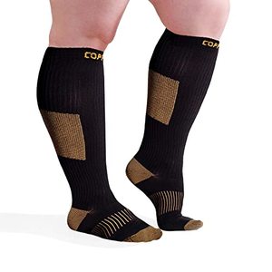 lot 13619 image: CopperJoint Wide Calf Copper Compression Socks for Women & Men - Diabetic Sock, Improves Circulation, Reduces Swelling & Pain - For Nurses, Running, & Everyday Use - Copper Infused Nylon (X-Large)