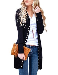 lot 13624 image: Womens Black Cardigan Sweaters Button Down Lightweight Open Front Sweater Soft Long Sleeve Cardigan M