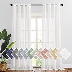 lot 13626 image: NICETOWN White Linen Sheer Curtains for Living Room, Privacy Chic Sheer Curtains Window Treatment Semi Sheer Privacy Drapes for FarmhouseCottage, W52 x L90, 1 Pair