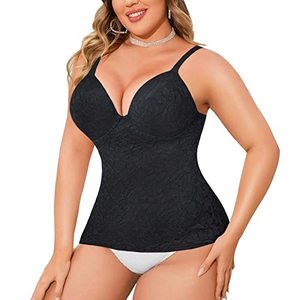 lot 13629 image: REDPAI Lace Shapewear Tank Tops Built In Bra Tummy Control Compression Camisole V Neck Mesh Slim Fajas Cami Body Shaper