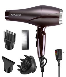 lot 13635 image: 2000 Watt Hair Dryers, Xpoliman Professional Salon Hair Dryer with AC Motor, Negative Ionic Blow Dryer with Diffuser Concentrator Comb, 2 Speed 3 Heat Settings,Low Noise Long Life Style-BrownPurple