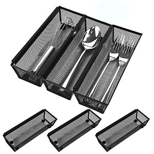 lot 13642 image: Faridabio Drawer Organizer,Silverware Organizer for Kitchen, Utensil Cutlery Tray with Interlocking Steel Mesh Metal Flatware Organizer Storage (6 pcs)