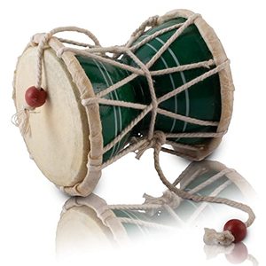 lot 13646 image: Handmade Wooden & Leather Classical Indian Folk Dumroo Damroo Damaru Hand Drum Set Percussion Decorative Collectible Showpiece World Musical Instruments (Green)