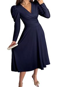 lot 13656 image: PRETTYGARDEN Womens 2023 Fall Midi Dress Puff Long Sleeve Wrap V Neck A Line Flowy Casual Elegant Cocktail Party Dresses (Navy,X-Large)
