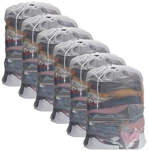 lot 13660 image: Nicunom 6 Pack Sturdy Coarse Mesh Laundry Bags, 24x 36 Large Drawstring Laundry Bag Durable Machine Washable Storage Bag for College, Dorm and Apartment Dwellers, White