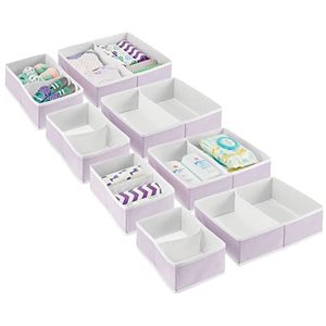 lot 13663 image: mDesign Fabric Drawer Organizer Bins, KidsBaby Nursery Dresser, Closet, Shelf, Playroom Organization, Hold Clothes, Toys, Diapers, Blankets, Jane Collection, Set of 2, 4 Pack, Light PurpleWhite