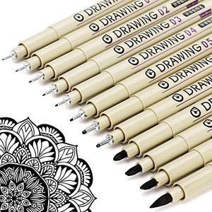 lot 13669 image: Micro Fineliner Drawing Art Pens 12 Black Fine Line Waterproof Ink Set Artist Supplies Archival Inking Markers Liner Professional Sketch Outline Crafts Anime Sketching Watercolor Zentangle Kit Stuff
