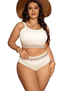 lot 13686 image: SOLY HUX Bikini Sets for Women Plus Size High Waisted Bikini Bathing Suits 2 Piece Swimsuit White Print 0XL