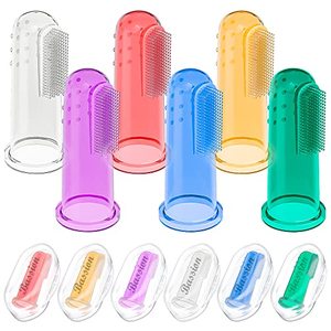 lot 13690 image: Baby Toothbrush Set, 4 Pcs Soft Infant Finger Toothbrush with 6 Boxes, Newborns Toddler Silicone Baby Tooth Brush 0-6 Months 6-12 Months