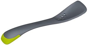 lot 14002 image: Joseph Joseph - Uni-tool 5-in-1 Silicone Kitchen Utensil, Slotted Spoon, Turner, Cutting Tool, Solid Spoon and Spatula in one- Grey, 12 long