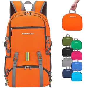 lot 14003 image: WEREWOLVES Lightweight Waterproof Foldable Small Backpack - Water Resistant Hiking Daypack for Outdoor Camping Travel (35L, Orange)