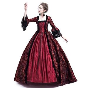 lot 14004 image: HFU Womens Renaissance Medieval Floor Lace Ball Gown Over Long Dresses Party Gothic Queen Masquerade Costume (37# Red, XL)