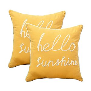 lot 14012 image: YIcabinet Set of 2 Soft Soild Decorative Square Throw Pillow Covers Outdoor Patio Pillow Yellow Hello Sunshine Pillow for Sofa Bedroom Car 18x18 Inch