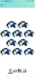 lot 14018 image: WhOpro Silk Flowers Balls for Centerpieces 10 Pack Roses Artificial Floral Arrangement for Wedding Decor (Color  Royal BlueWhite)