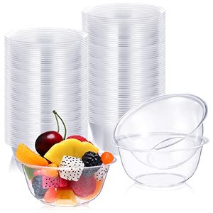 lot 14019 image: 200 Pieces 12 oz Clear Plastic Bowls Disposable Crystal Dessert Bowls Transparent Ice Cream Salad Serving Bowls for Party, Wedding, Buffet, BBQ, Dessert Shop, Catering Supplies 1 pack has been opened. 7 packs still sealed