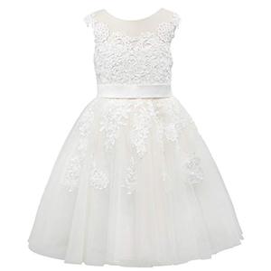 lot 14020 image: PLUVIOPHILY Lace Applique Tulle Flower Girl Dress Junior Bridesmaid Wedding Party Dresses size 4