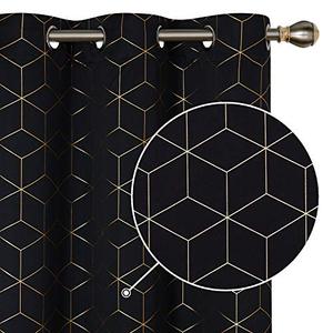 lot 14021 image: Deconovo Blackout Curtains Gold Diamond Foil Print Thermal Insulated 42W x 84L Inch, Room Darkening Sun Blocking Grommet Curtain Panels for Living Room, Black, Set of 2