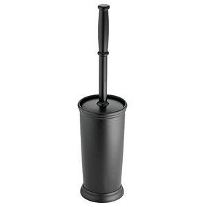 lot 14029 image: mDesign Toilet Bowl Brush and Holder - Covered Bathroom Toilet Brush - Standing Toilet Bowl Scrubber in Modern Holder - Compact, Space Saving, Deep Cleaning Brush for Toilet - Hyde Collection - Black