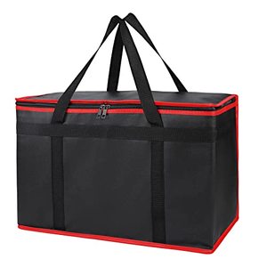 lot 14030 image: Bodaon Insulated Food Delivery Bag, XX-Large Reusable Grocery Shopping Bags, Picnic Cooler Bag ZipperZippered Top Cold, Black with Red Edge, 1-Pack