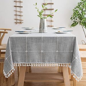 lot 14038 image: Oubonun Rustic Table Cloth Cotton Tablecloth Wrinkle Free Farmhouse Fabric Cloth Square Table Cloths with Tassels for Kitchen Dining Party Thanksgiving Christmas Grey 55x55 4 Seats