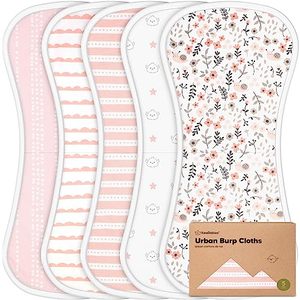lot 14039 image: 5-Pack Organic Burp Cloths for Baby Boys and Girls - Ultra Absorbent Burping Cloth, Burp Clothes, Newborn Towel - Milk Spit Up Rags - Burpy Cloth Bib for Unisex, Boy, Girl (Sweet Charm)